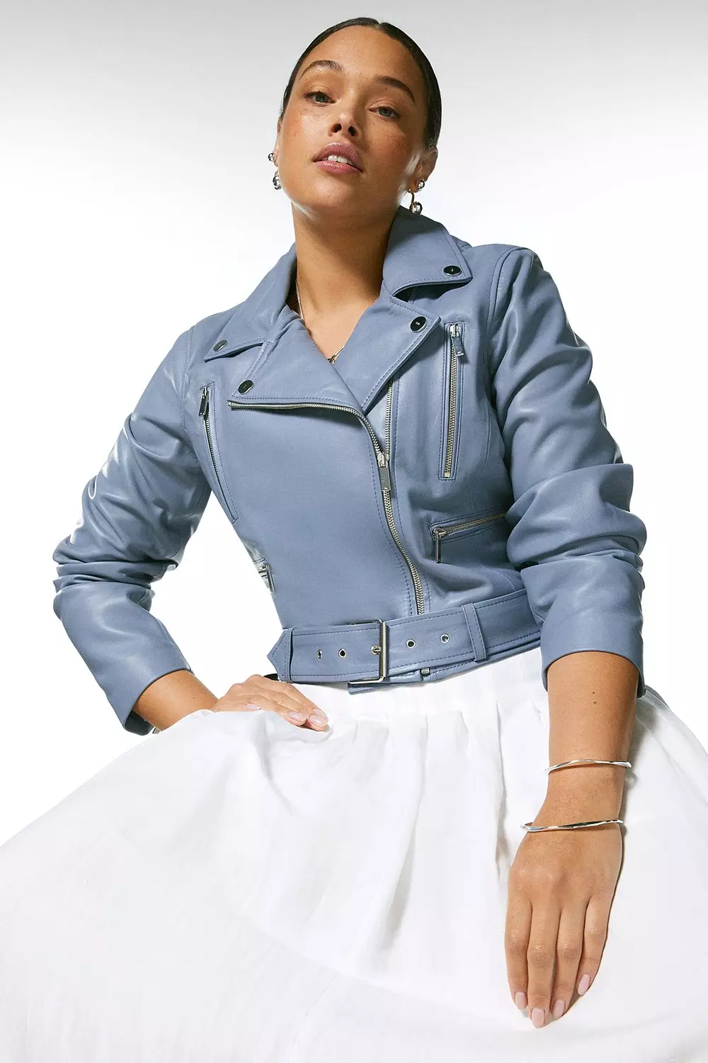 Plus size clearance blue leather jacket